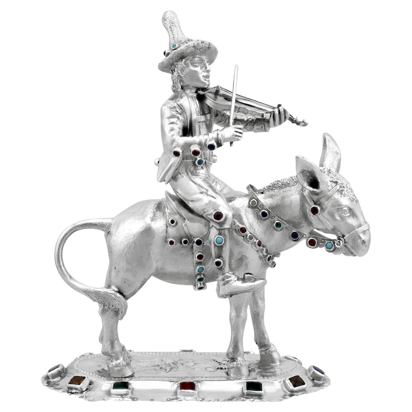 Antique Austro-Hungarian Silver Musician and Donkey Table Ornament For Sale