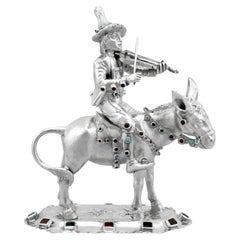 Used Austro-Hungarian Silver Musician and Donkey Table Ornament