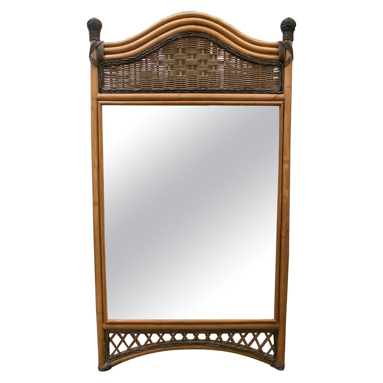 1980s Handmade Wicker Wall Mirror For Sale at 1stDibs