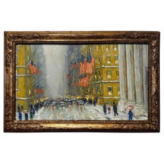 Traffic Jam in New York City Impressionist Winter Car Scene Oil Painting