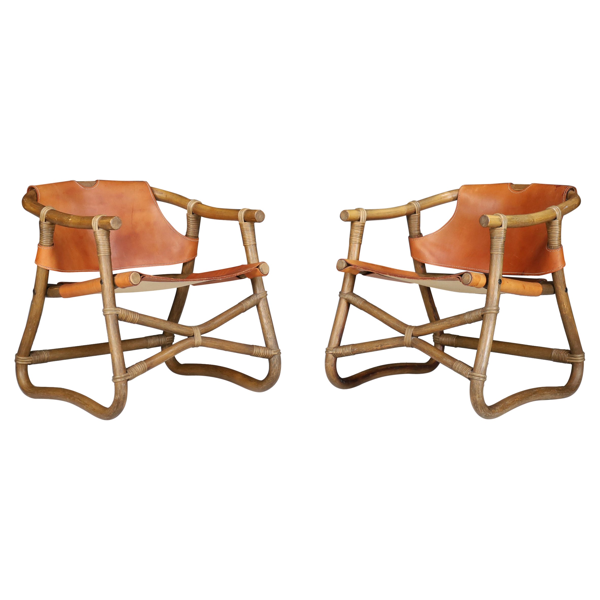 Cognac Leather Esprit Safari Lounge Chairs by IKEA, Sweden, 1970s For Sale