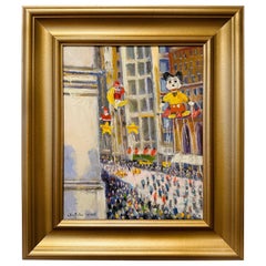 Vintage "Macy's Thanksgiving Day Parade" New York City Impressionist Scene Oil Painting