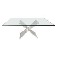 Mid-Century Modern Sculptural Lucite Butterfly Dining Table Lion in Frost Style