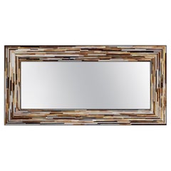 Piaggi Big Q Beige Glass Mosaic Modern Mirror 160cmx80cm Dark Wood Frame