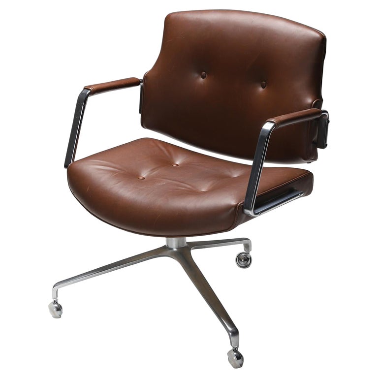 Fk84 Chocolatebrown Leather Office Chair by Preben Fabricius and Jorgen Kastholm For Sale