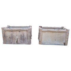Pair of French Faux Bois Cast Stone Planters