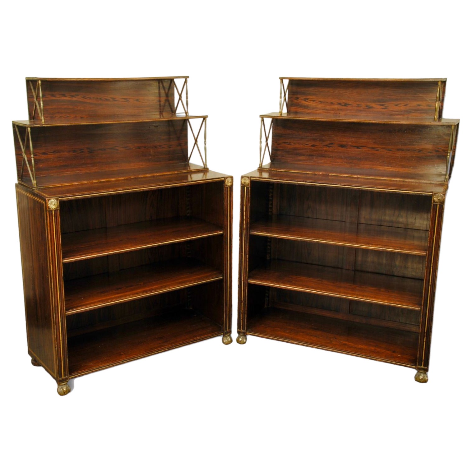 Smart Pair of Regency Simulated Rosewood Open Bookcases For Sale