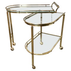 Mid-Century Expandable Brass and Glass Bar/Serving Cart, Three Tiered Shelves