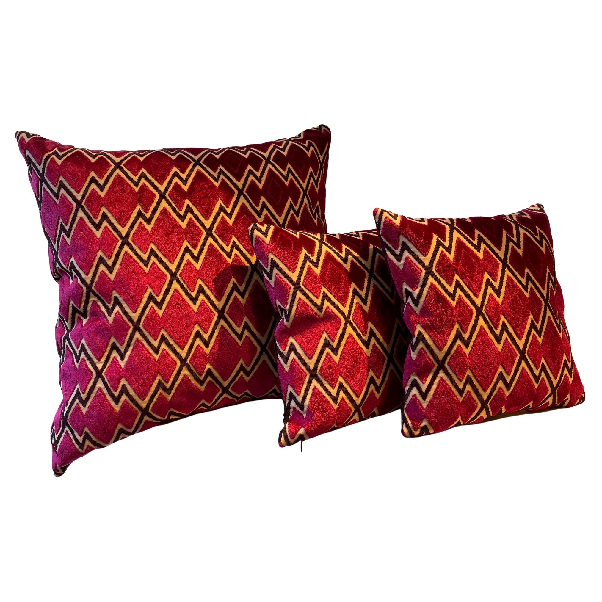 Cushion Set in Dedar Velvet Color Fuchsia and Dark Aubergine For Sale