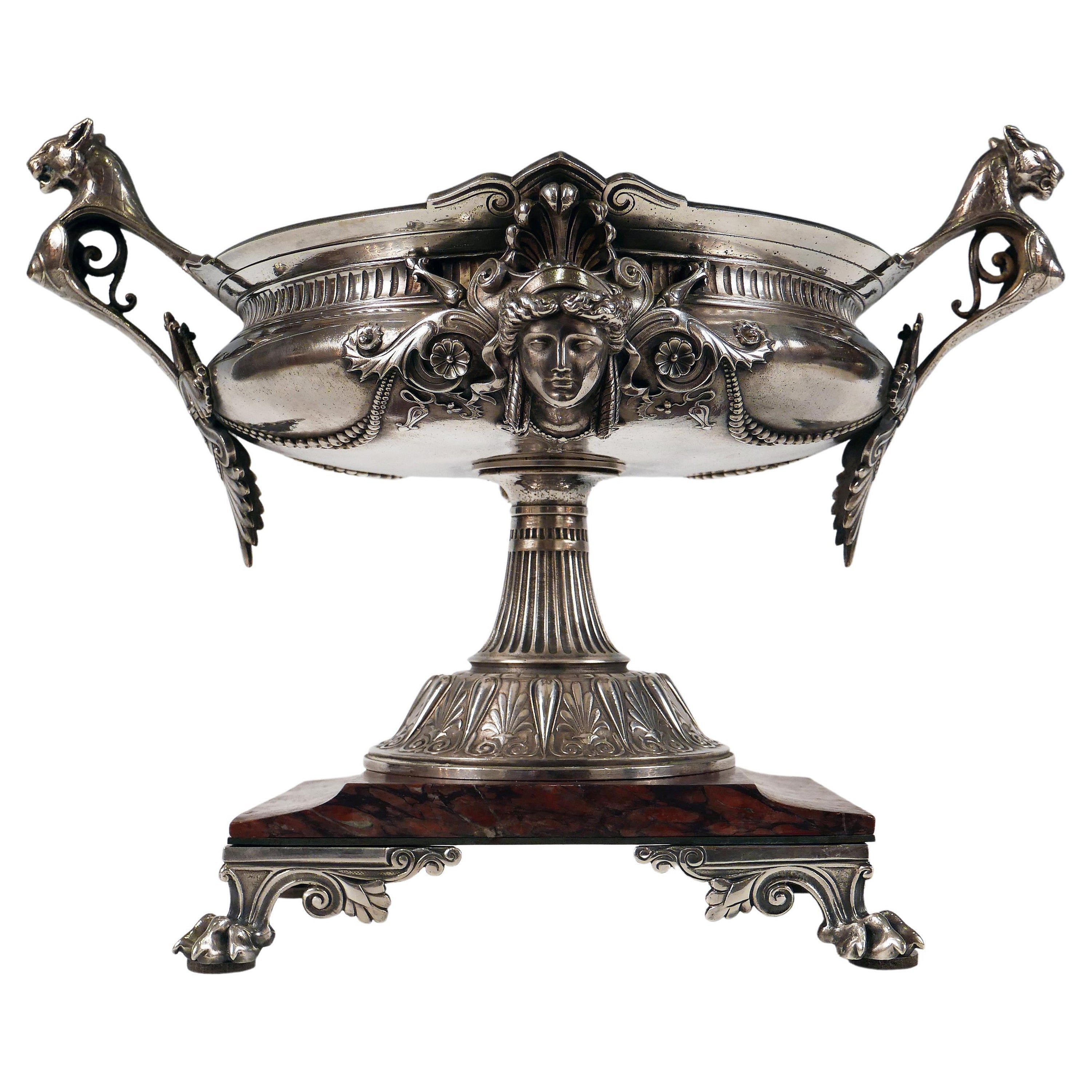 Neo-Greek Silvered Bronze Bowl Attributed to G. Servant, France, circa 1880 For Sale