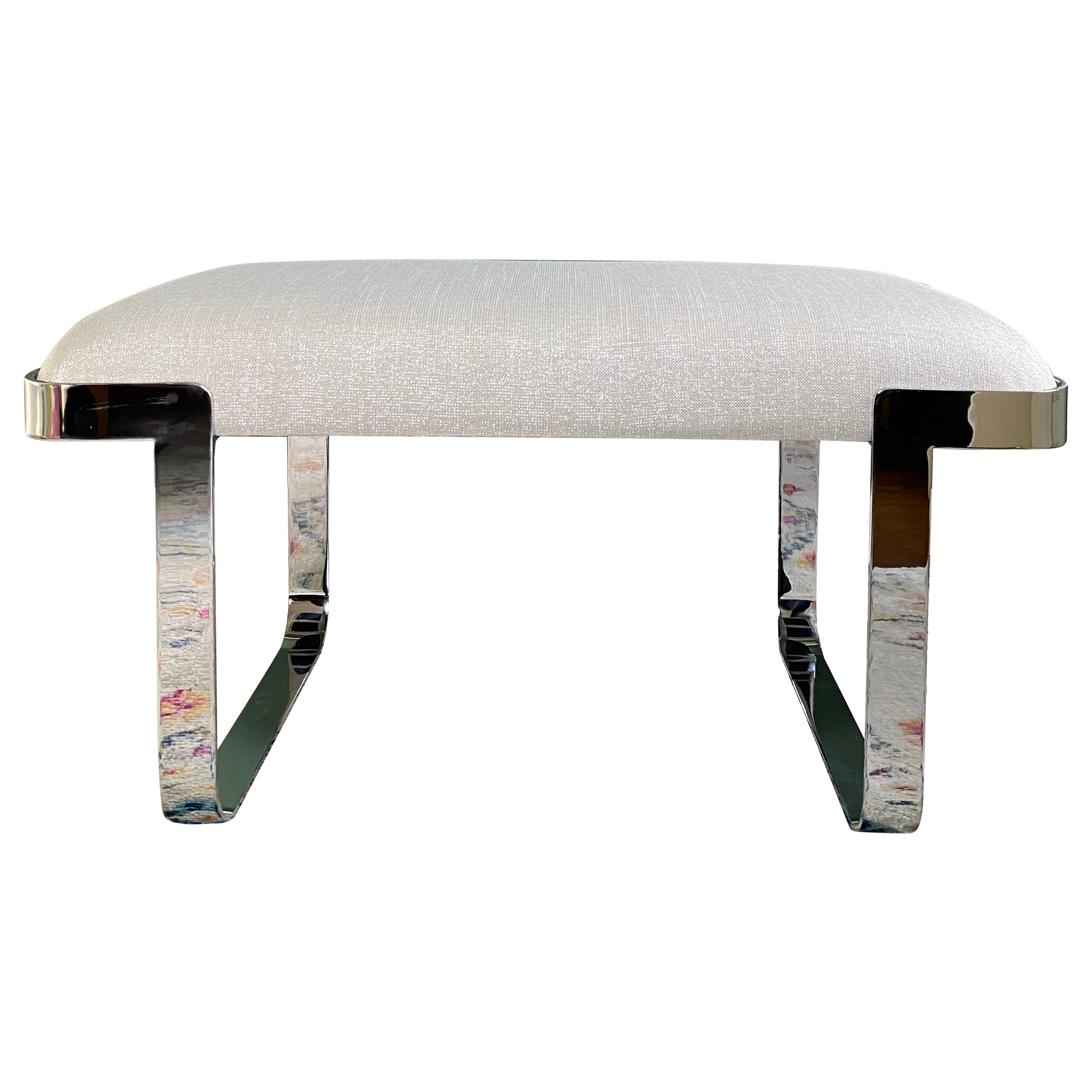 Reupholstered Mid-Century Modern Cantilever Chrome Bench For Sale