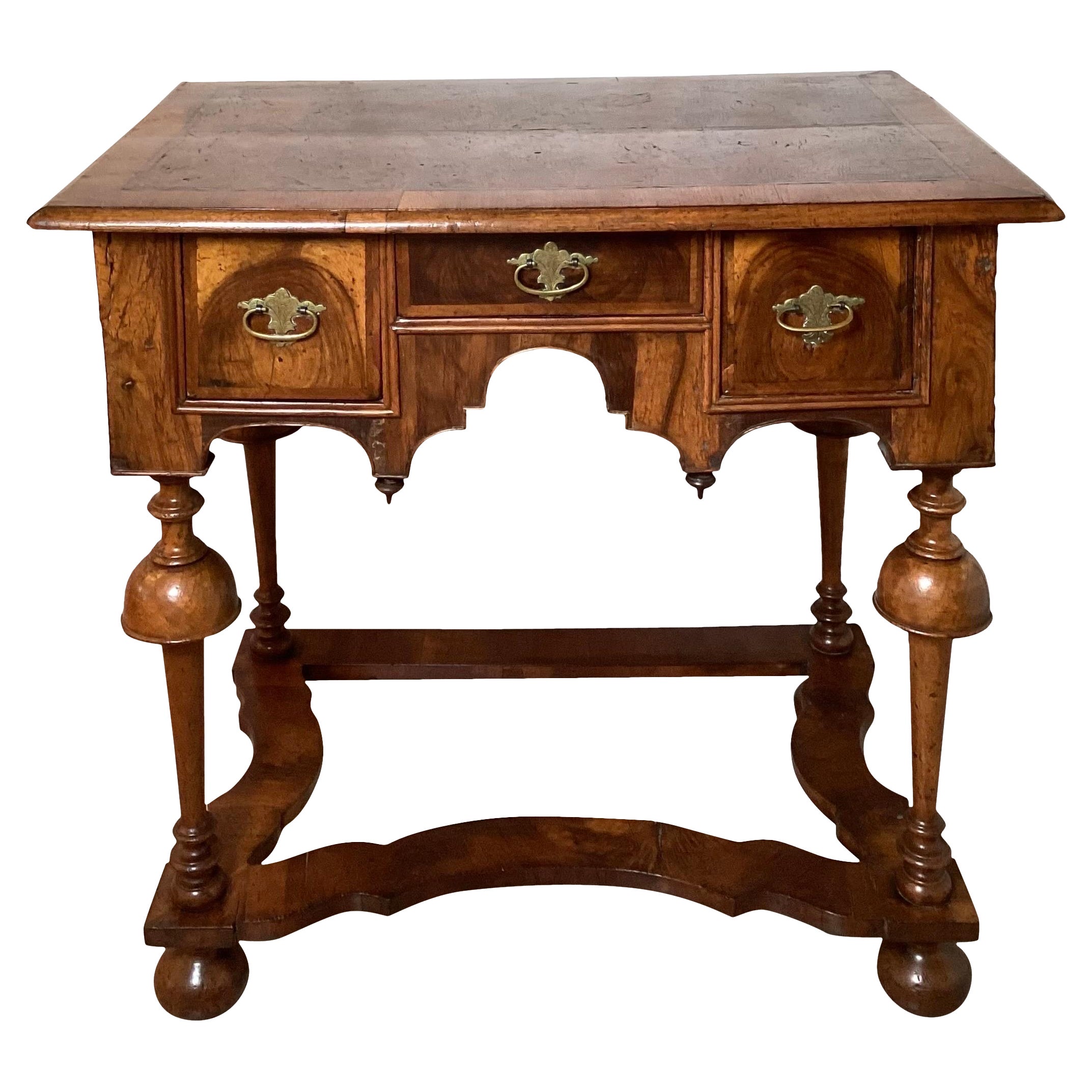 Antique Early 18th Century Burled Walnut William and Mary Lowboy For Sale