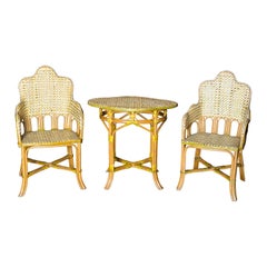 Vintage French Rattan Bistro Table & Chairs