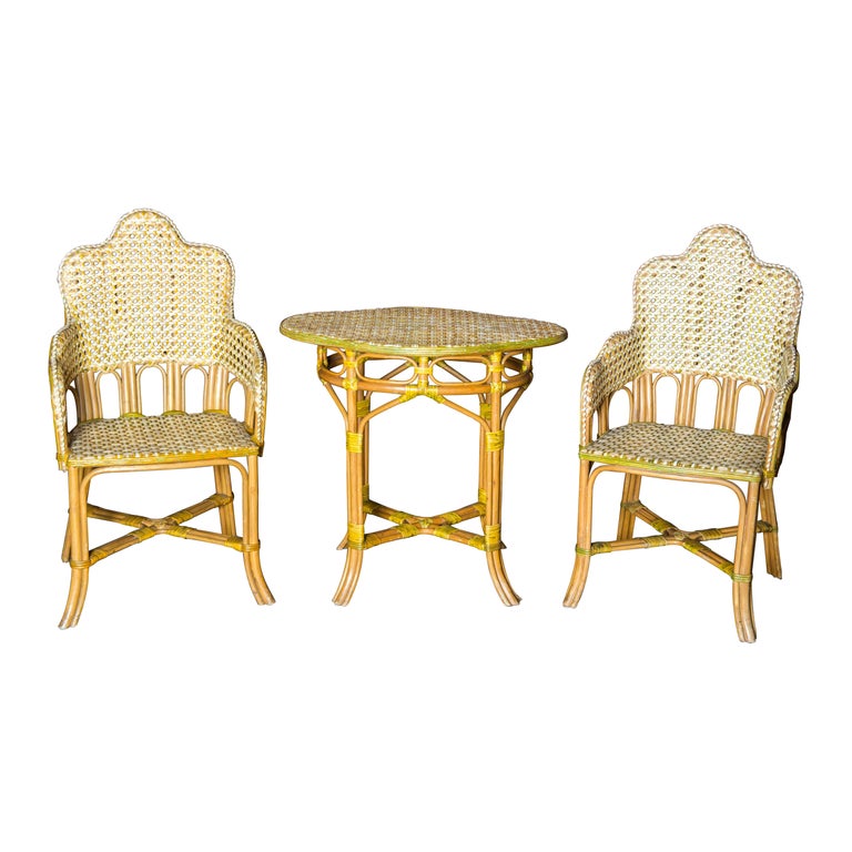 French Rattan Bistro Table and Chairs For Sale at 1stDibs