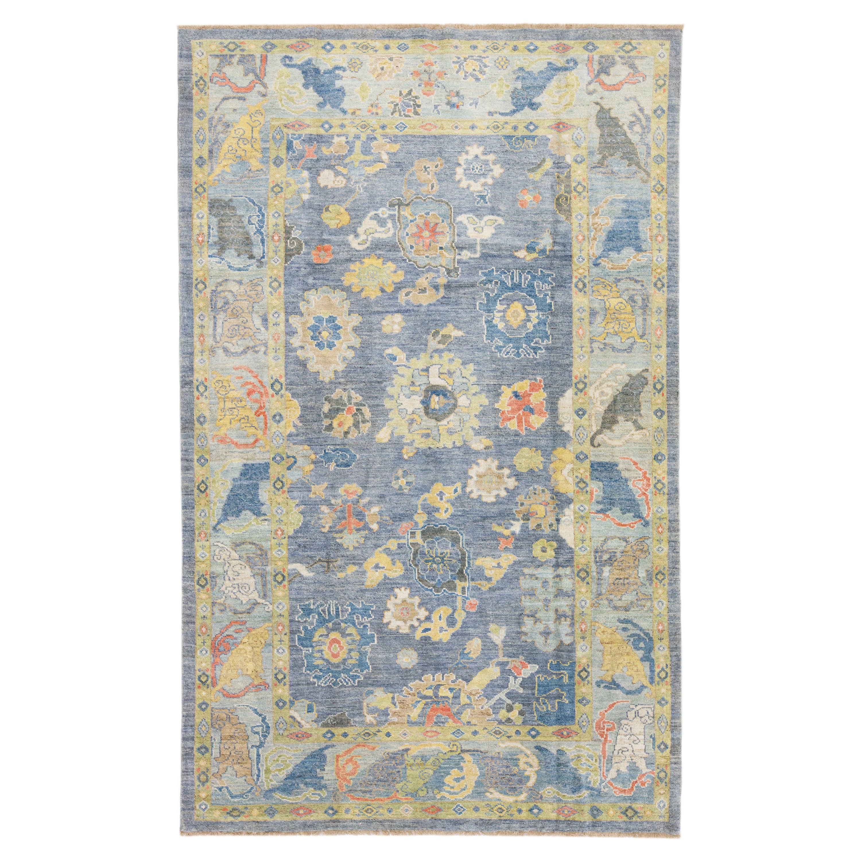 Gray Modern Sultanabad Handmade Floral Room Size Wool Rug For Sale