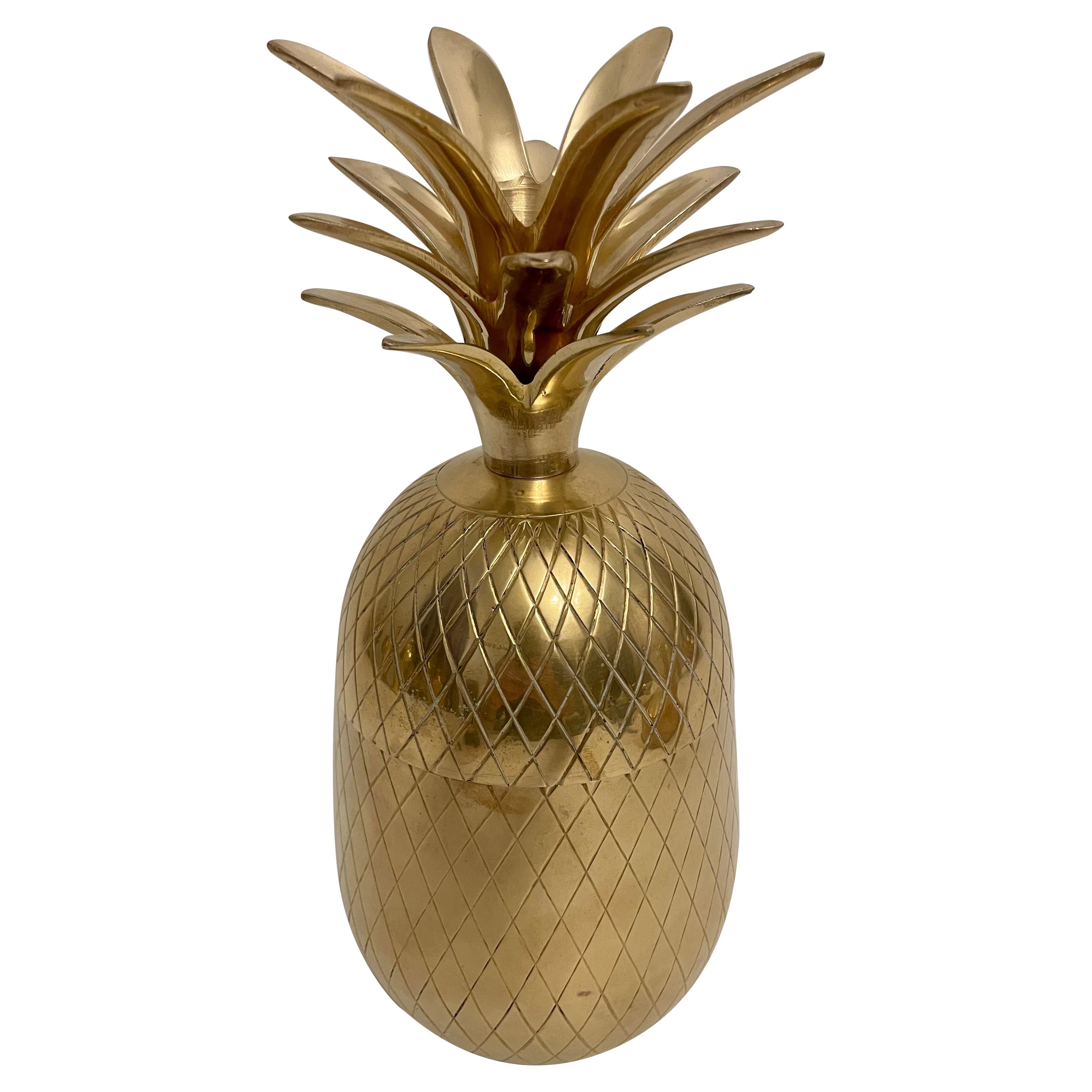Large Solid Brass Pineapple Covered Container For Sale
