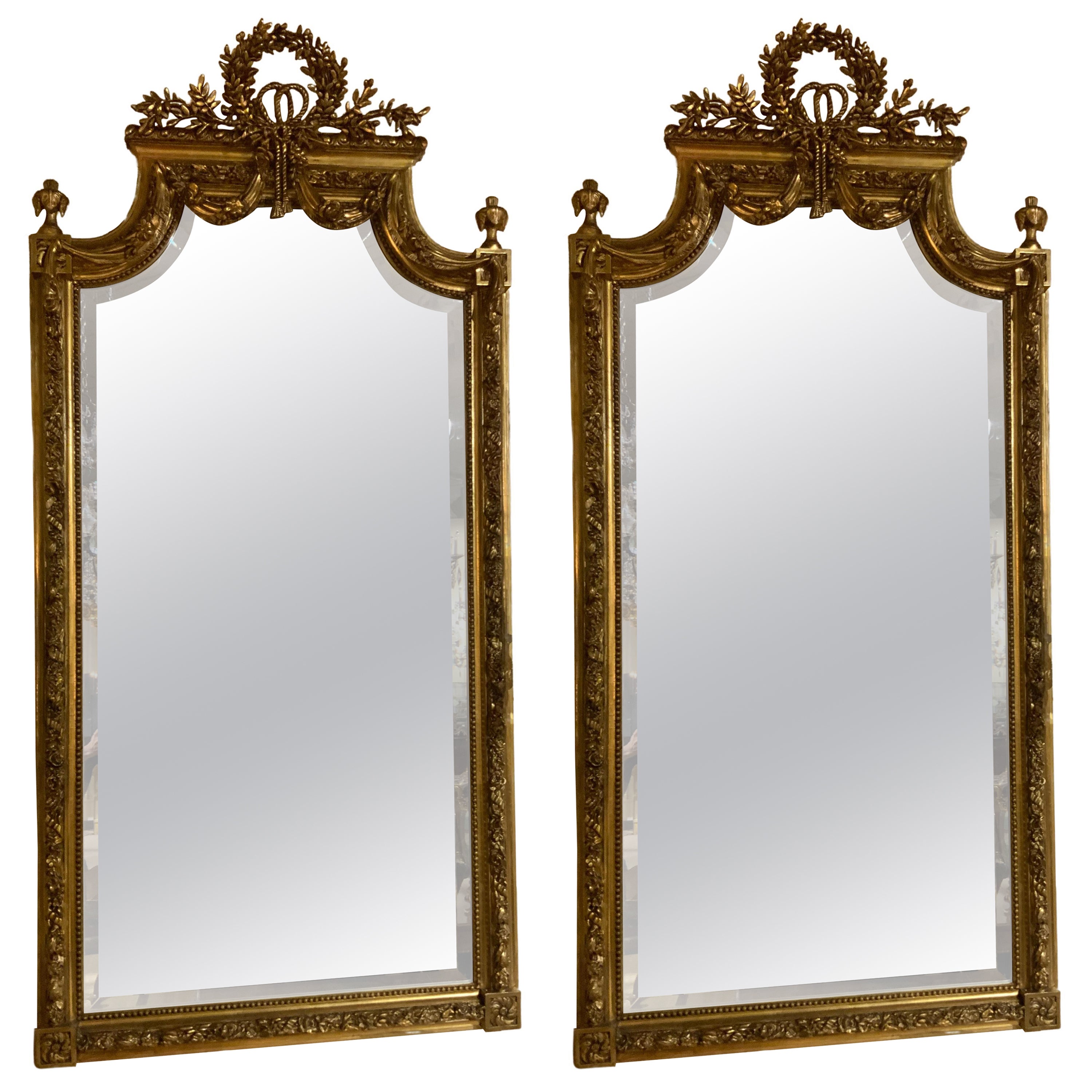 Pair of Large French Giltwood Pier Mirrors, 19th Century For Sale