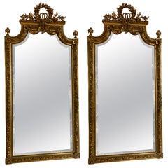 Pair of Large French Giltwood Pier Mirrors, 19th Century