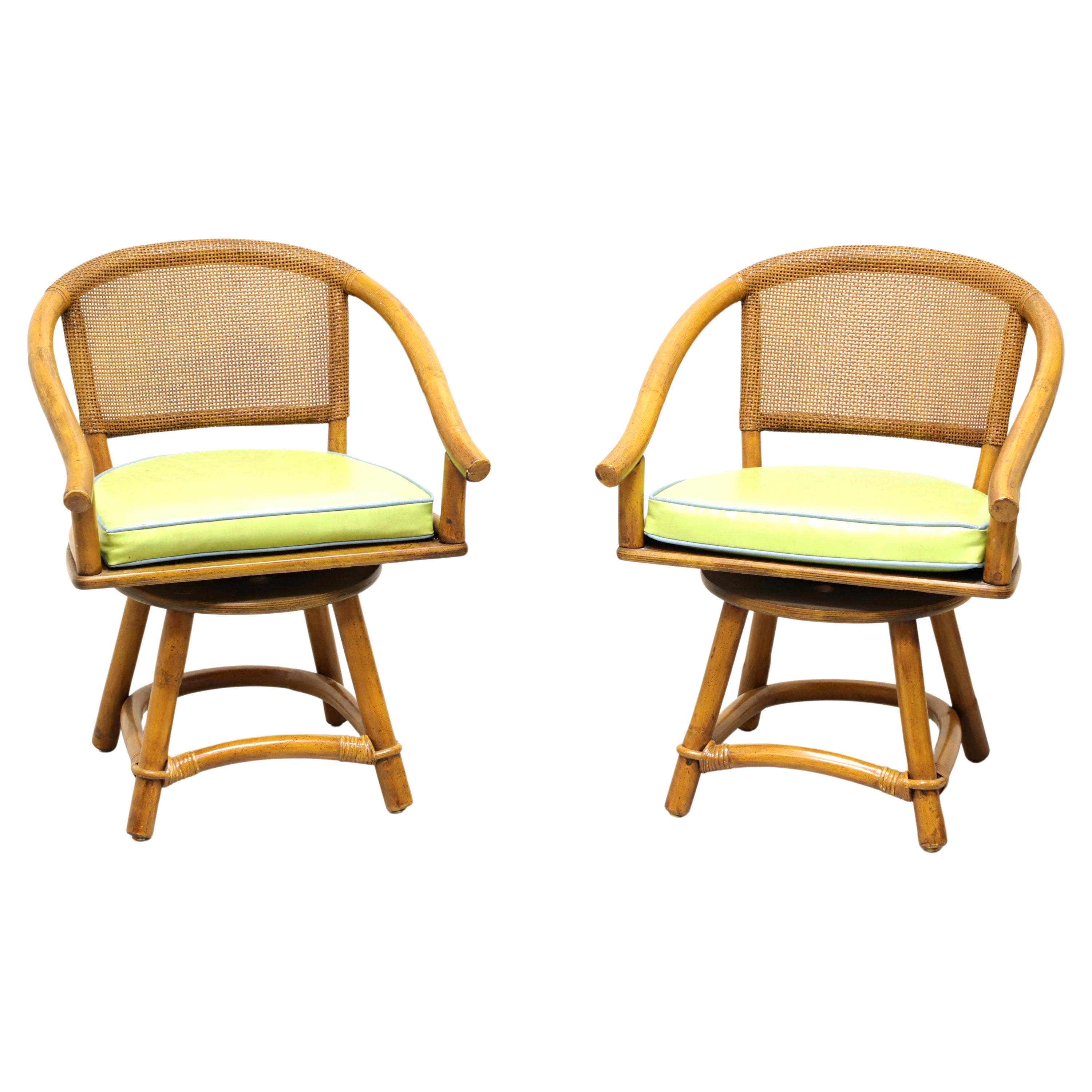 FICKS REED Mid 20th Century Faux Bamboo Rattan Swivel Chairs - Pair A For Sale