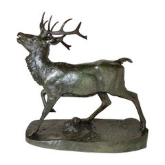 Patinated Bronze Stag Sculpture Signed "Barye"