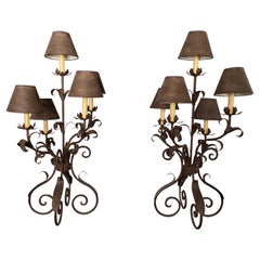 Retro Country French Tole Candelabra Buffet Lamps 