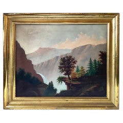 Antique Mid-19th Century Bucolic Scene Oil on Canvas in Original Giltwood Frame