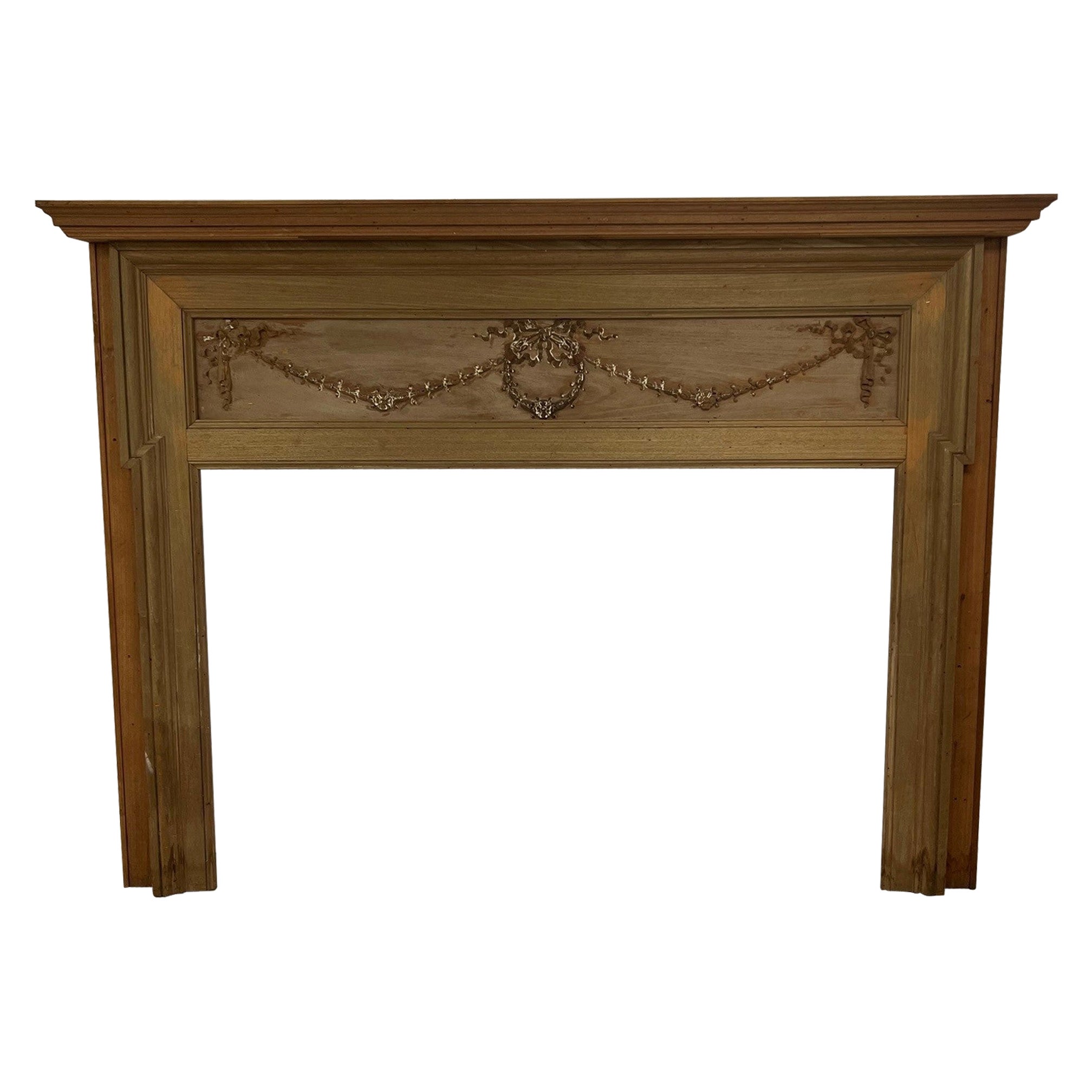 Early 20th Century Antique Wood Mantel with Carved Wood Center Panel For Sale