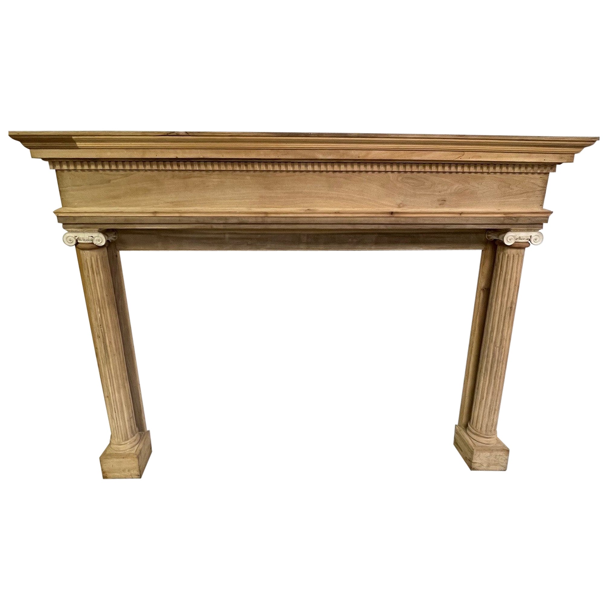 Early 20th Century Antique Wood Mantel with Round Columns and Gesso Capitals For Sale