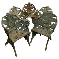Set of Five Antique 19th Century Cast Iron Fern Garden Chairs