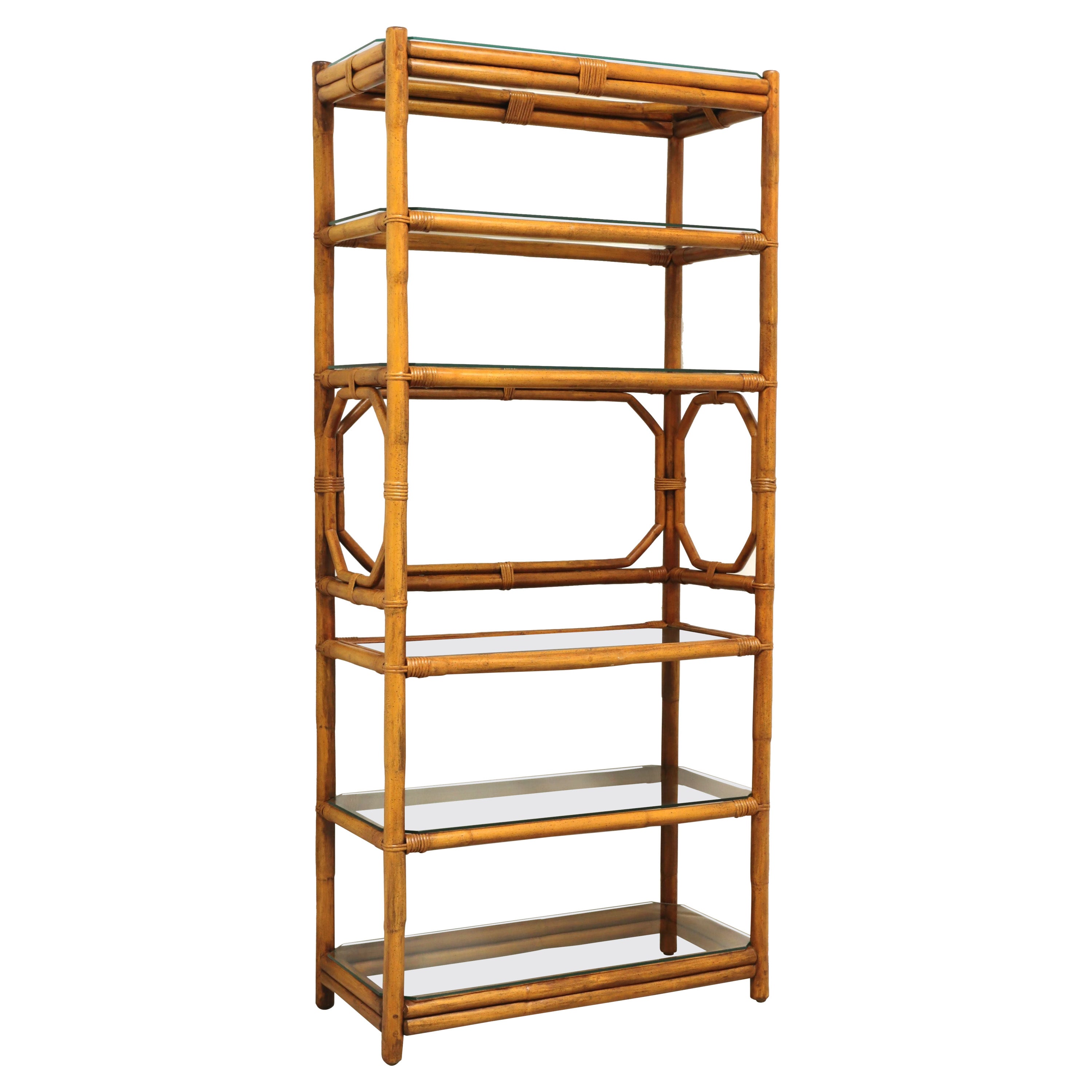 FICKS REED Mid 20th Century Faux Bamboo Rattan Etagere Display Shelving Unit