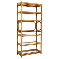 Vintage FICKS REED Mid 20th Century Faux Bamboo Rattan Etagere Display Shelving Unit