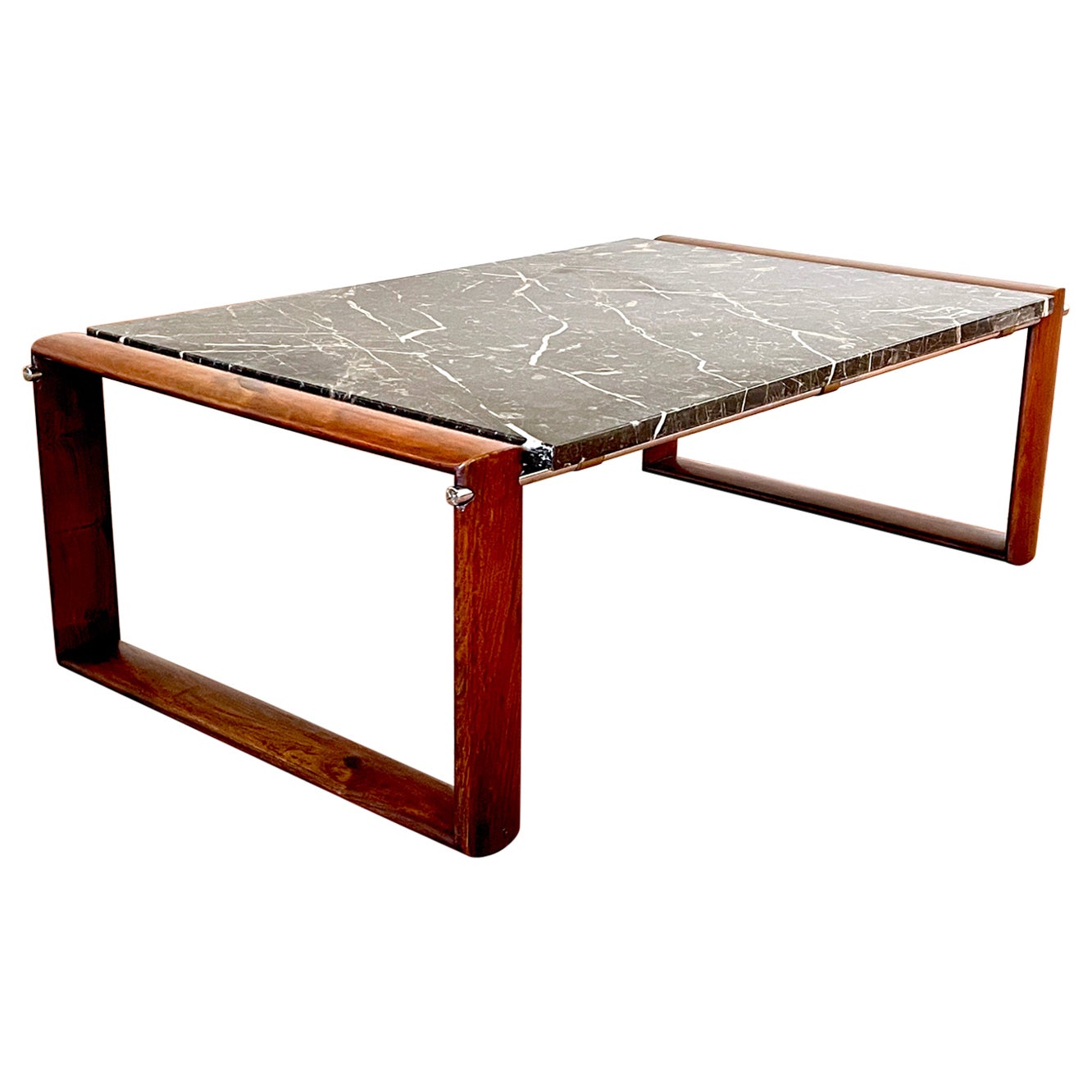 Rosewood and Marble Coffee Table For Sale