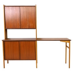 Scandinavian Desk with Bookcase and Compartment with Sliding Doors