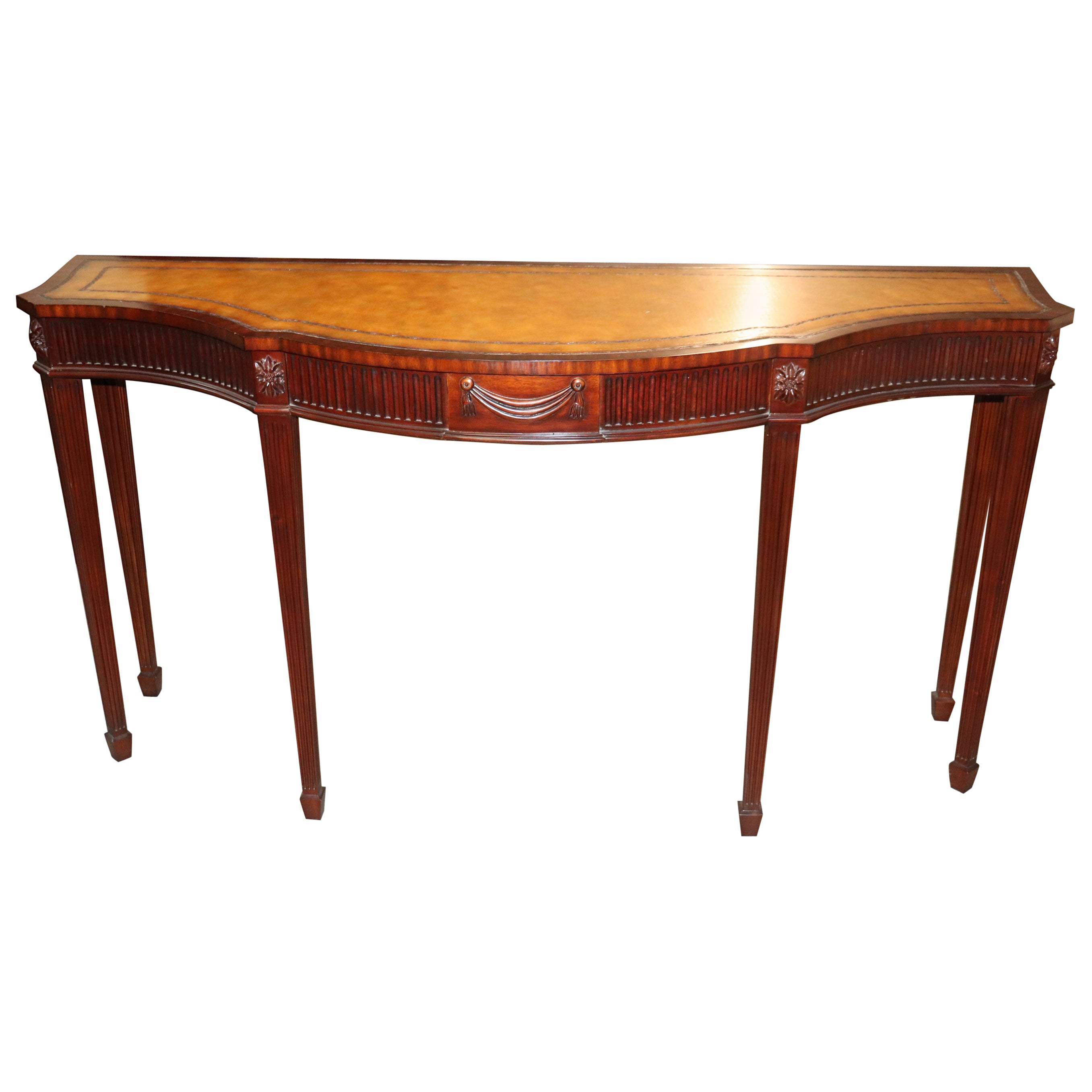 Edwardian Style Solid Mahogany Leather Top Maitland Smith Console Table