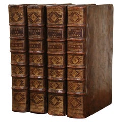  Livres français reliés en cuir du début du XVIIIe siècle, datés de 1738, ensemble complet de quatre livres
