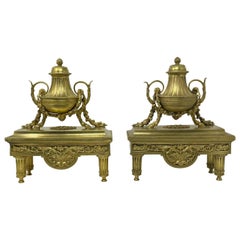 Pair Antique French Gold Bronze Chenets / Andirons, Circa 1850-1860