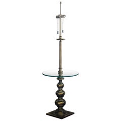 Lámpara de pie vintage Stiffel de latón con mesa de cristal