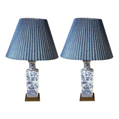 A Pair of Blue and White Porcelain Lamps