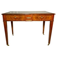 Ancien bureau anglais en marqueterie de noyer et bronze doré, Circa 1880