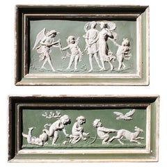 19th Century Pair of Green Ground Jasperware Plaques Classical Panels
