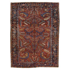 Rust Antique Persian Heriz Handmade Allover Motif Wool Rug