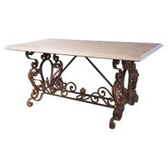 1940s French Wrought Iron Table with Carrara Marble Top