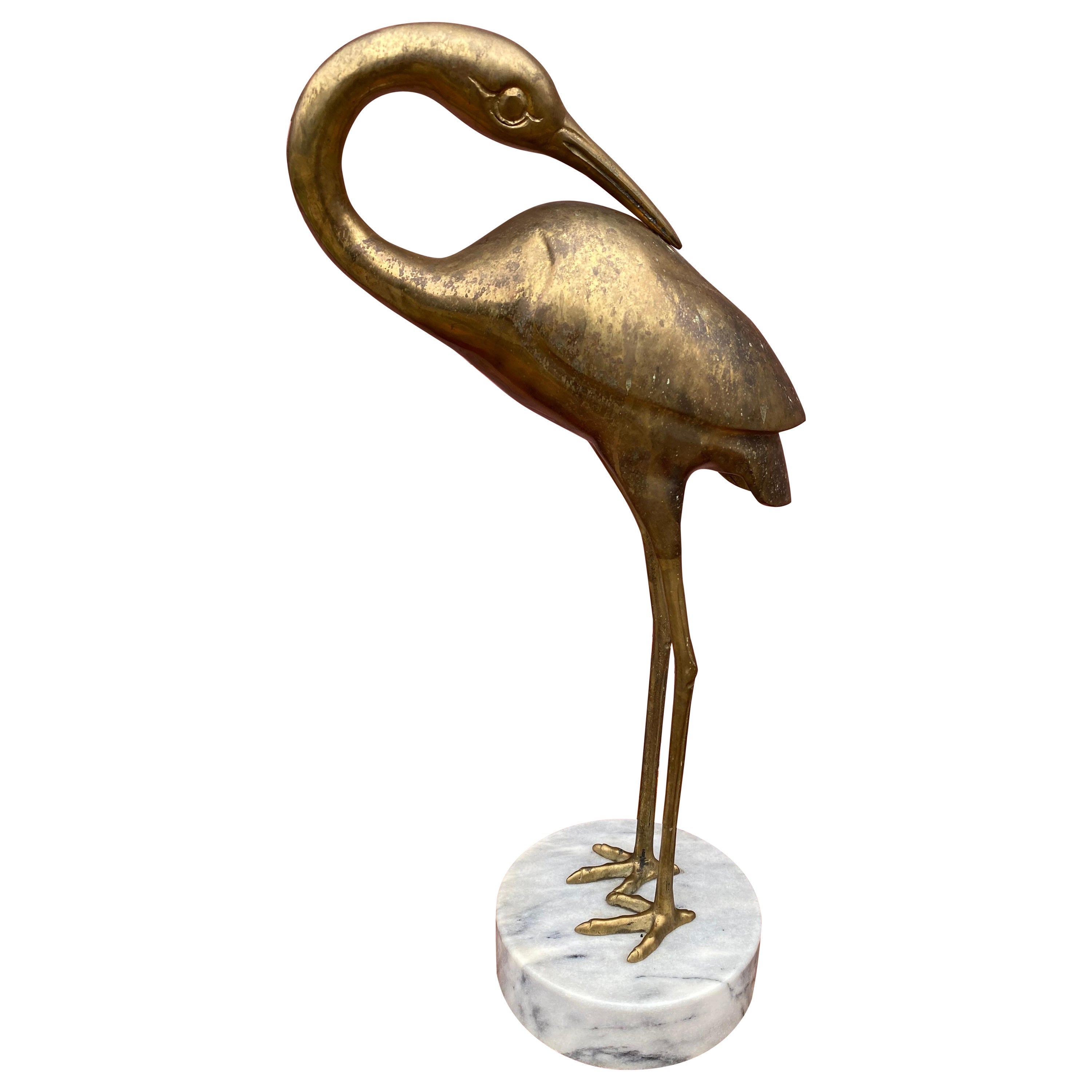 Brass Bird on Marble Base For Sale