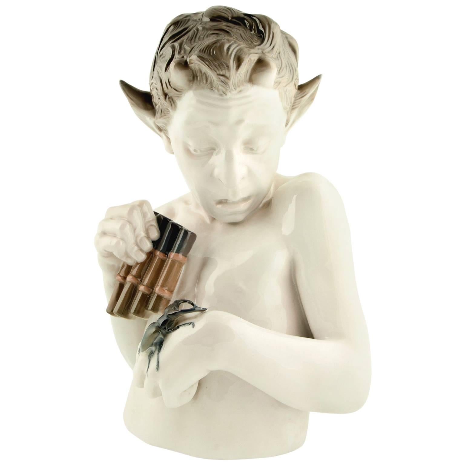 Rosenthal Bust of a Faun with Flute by Ferd Liebermann, circa 1910 For Sale