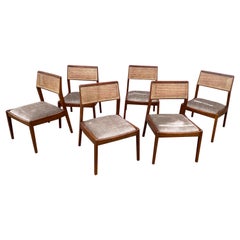 Set of 6 Jens Risom Walnut Dining Chairs with Caned Backs