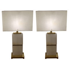 White Alabaster with Brass Trim Pair of Lamps, Netherlands, Contemporary