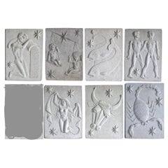 Vintage Seven Zodiac Relief Signs, Artificial Stone, C. 1940