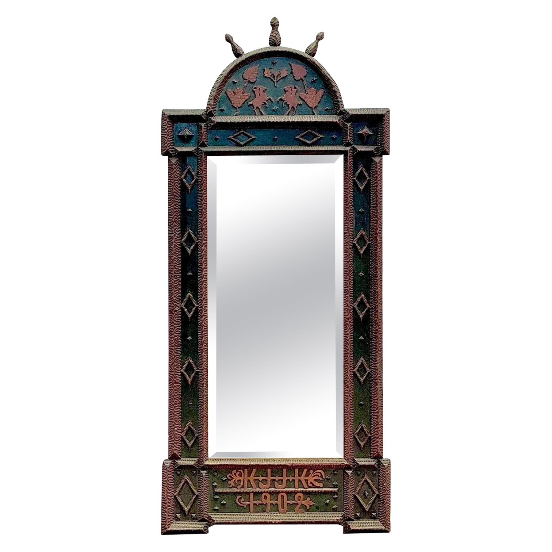 Vintage Boho Monumental 1902 Tramp Art Mirror