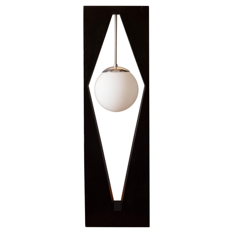 Mid Century California Modern Black Table Lamp with Glass Globe by