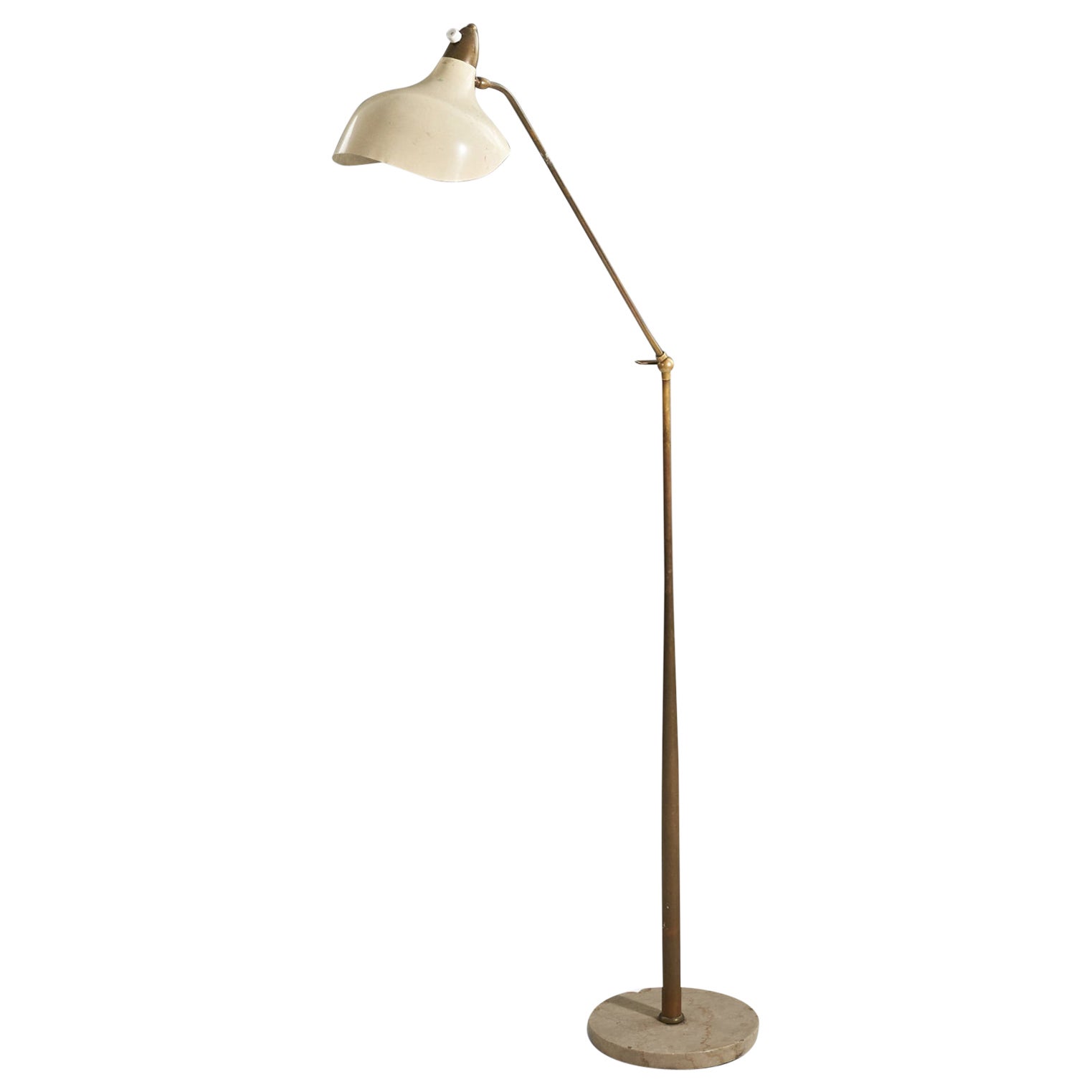 Italian Designer, Floor Lamp, Brass, Marble, Metal, Italy, 1950s For Sale